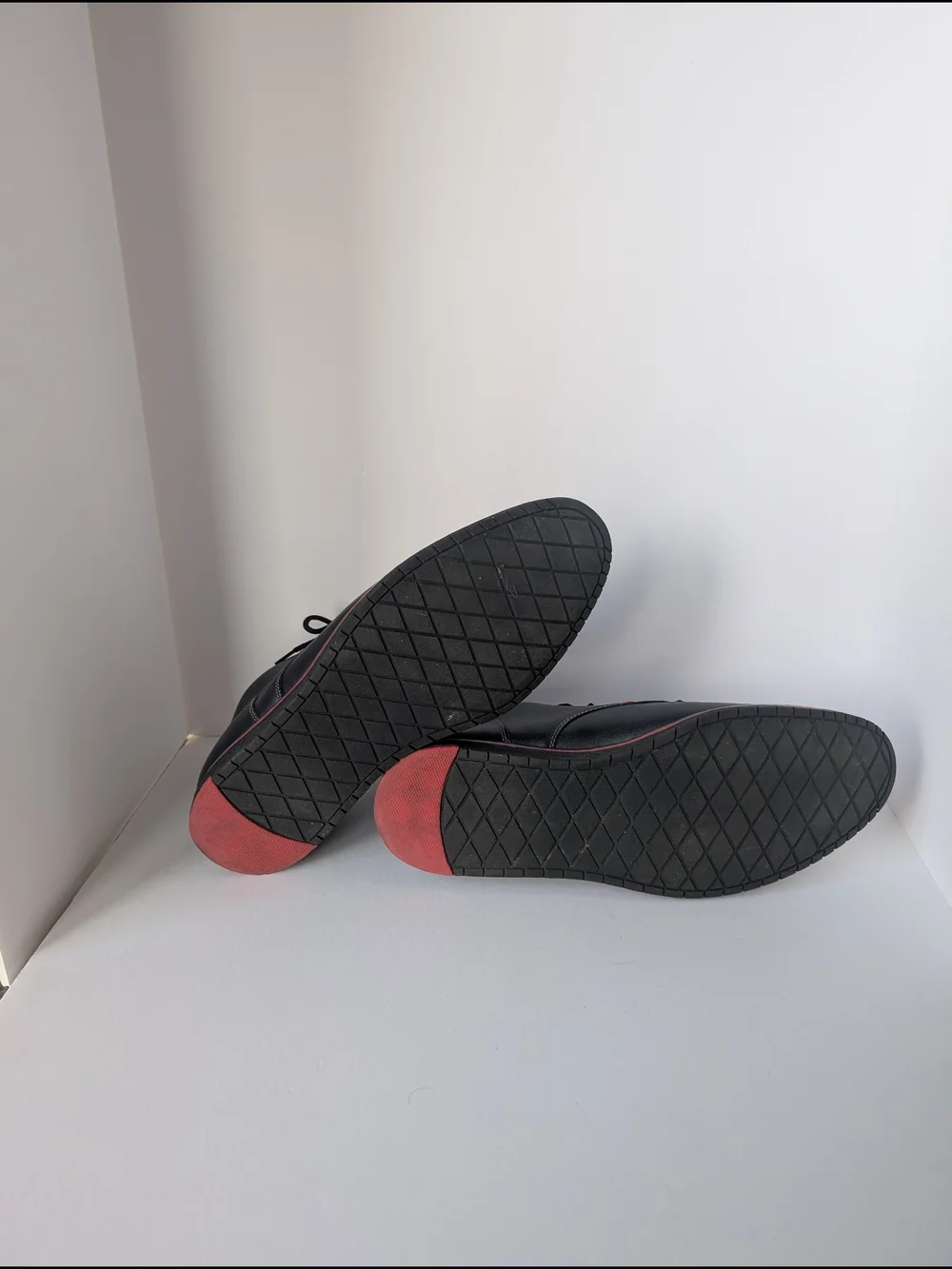 SOLO Mens Black Leather Chukka Boots Sz 10 Gingham Lined Red Stitching